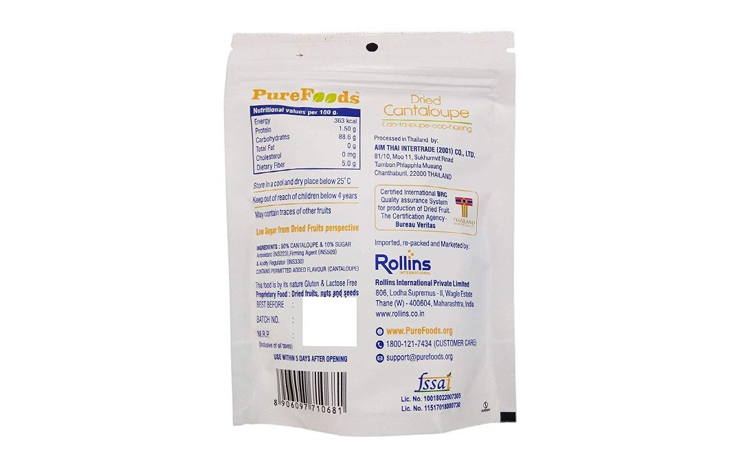 Purefoods Dried Cantaloupe    Pack  57 grams